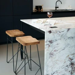 TEAK Tabouret De Bar Noir, Naturel