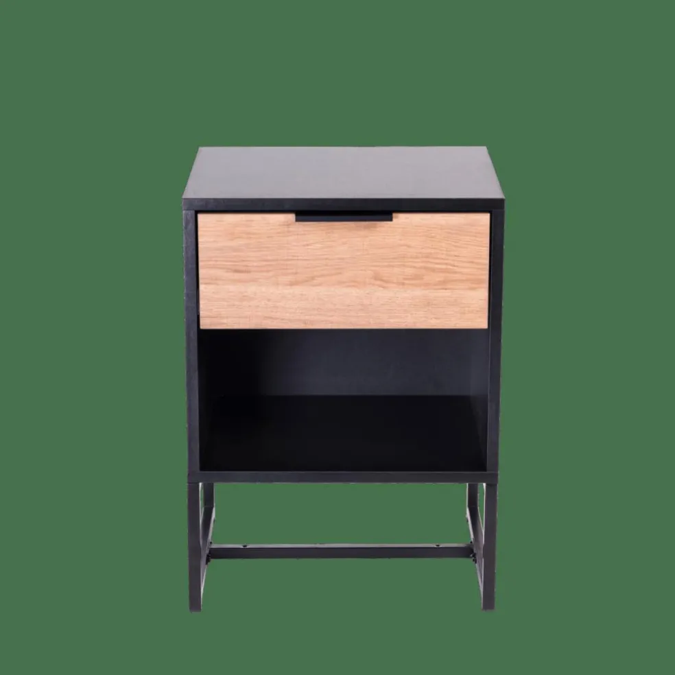 TRENTON Table De Chevet Noir, Naturel