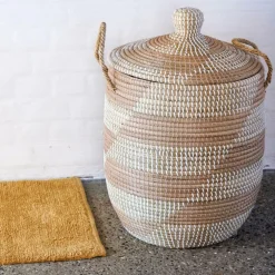 YASMINE Panier De Luxe Avec Couvercle Blanc, Naturel